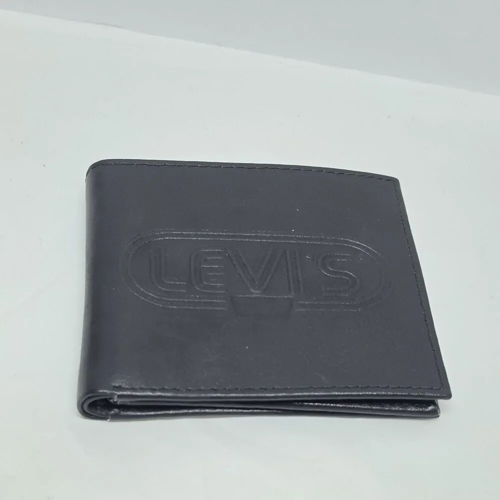 Levi's Men's Bifold Wallet RFID Identity Theft Protection Black Coated Leather
